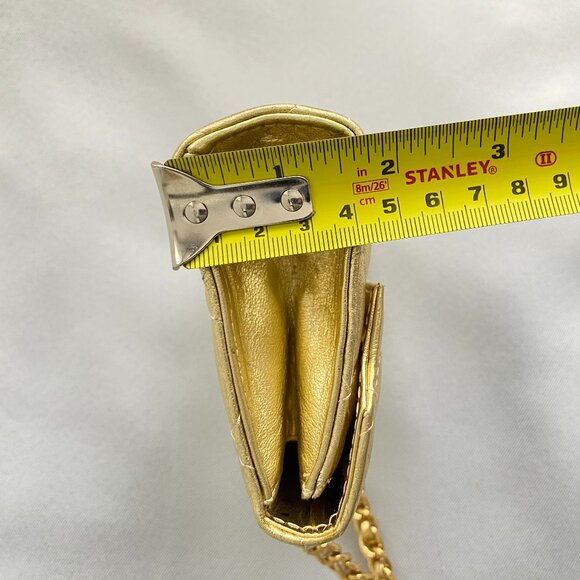 Simard Leather Mini Gold Quilted Metallic Chain Bag - Picture 14 of 15